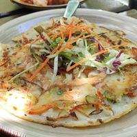 Crispy Pancake with carrot-leak-sweet potato julienne and peanuts sauce at Feel Seoul Good in Berlin