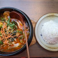 Kimchi suppe with the rice at Feel Seoul Good in Berlin