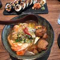 Red bowl ramen and gimbap at Feel Seoul Good in Berlin