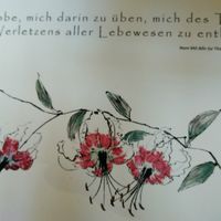 A beautiful postcard we got! "I vow to excercise myself in abstaining from causing death or harm to any living being" at Feel Seoul Good in Berlin