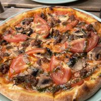 Vegan Pizza with beyond meat, tomato and mushroom  at Happiz - Monge in Paris