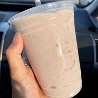 Coconut bliss milkshake - strawberry banana at Dharma's in Capitola