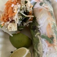 Fresh spring rolls. Delicious! Peanut sauce comes on the side.  at Dharma's in Capitola