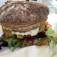 Lentil burger made vegan on a gluten free bun  at My Rainbow Dreams in Dickson