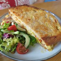Vegan toastie with vegan cheese at Spider on a Bicycle in Aboyne
