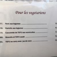 Prices of vegetarian dishes  at Jardin De Chiang Mai in Paris