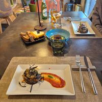 Filled aubergine,  and lentil falafels at GingerGi in Padua