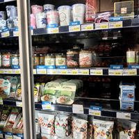 Vegan sausages, yoghurts, kimchi and ragu...  at Jay's Budgens in South East London