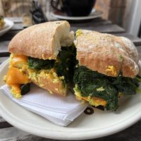 Breakfast sandwich with added spinach  at Kaibur Coffee in Pittsburgh