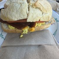 Vegan egg and cheese sandwich with vegan bacon   at Kaibur Coffee in Pittsburgh