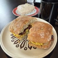 vegan bacon egg & cheesee breakfast  at Kaibur Coffee in Pittsburgh