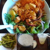 Craft your own Rice Noodles spicy peanut tofu bowl and sides at Bon Me in Cambridge