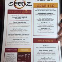 Vegan lunch menu   at Seedz Cafe in Steamboat Springs