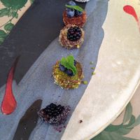 "Brownie" - tasted more like energy balls to me but good at Bidasoa Restaurant at Hotel Bidasoa in Santiago