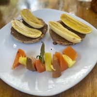 Bagel with chocolate spread & bananas   at Elephant Garden in Puerto Escondido