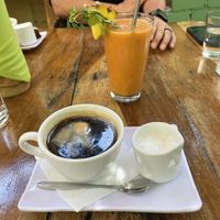 Americano with oat milk and smoothie   at Elephant Garden in Puerto Escondido