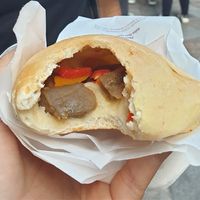 Inside baked vegetable luini at Panzerotti Luini in Milan