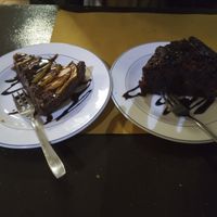 Chocolate cake with apples (left) and chocolate cake with figs (right) at Taverna dell'Ortica in Trecate