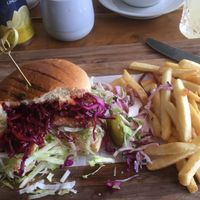 spicy chkn burger and chips at Vegano in Newcastle Upon Tyne