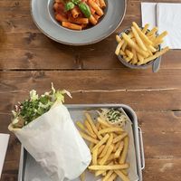 Pasta al Pomodoro, and Chikn Kebab (bit spicy)  at Vegano in Newcastle Upon Tyne