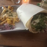 Chicken kebab with cheesy garlic fries  at Vegano in Newcastle Upon Tyne