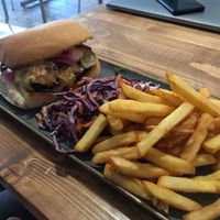 Burger and fries at Vegano in Newcastle Upon Tyne