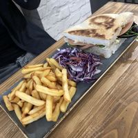 Stottie with vegan ham and pease pudding  at Vegano in Newcastle Upon Tyne
