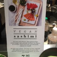 Sign for vegan sashimi at De Bijenkorf in Utrecht