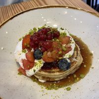 Vegan red berry & pistachio pancakes  at Hinterland in Brussels