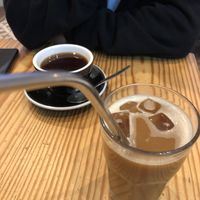 Iced decaf americano and short americano   at Hinterland in Brussels