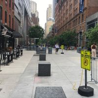 Right next to the Dog & Bone is a lovely type of courtyard for Baruch College, with plenty of spots for outdoor eating. at Dog & Bone in New York City