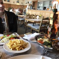 Flambé tofu, chips, and spinach burger at Alpina in Rigi Kaltbad