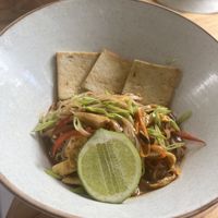 Nice vegan pad thai with tofu. However, mine came with eggs for some reason so I had to remove them to be able to eat, so make sure to specify no eggs when you order😄 at Los 7 Mares in La Guajira