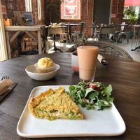 The quiche with house smoothie at The Stand Vegan Cafe in Fairfield