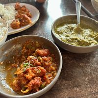 Manchurian curry and spinach curry  at Arranged Marriage in Palmerston North