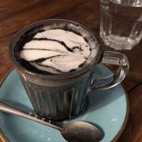 Oat milk charcoal latte at The Canteen in Nailsworth