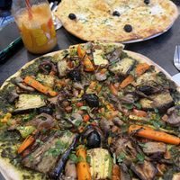 vegan pizza and cheese pizza  at Veggie Pause  in Fes