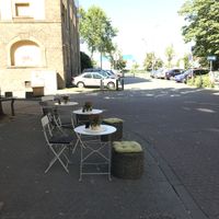 Sitting outside  at Mahalo Poke Corner in Mannheim