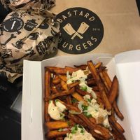 Vegan London burger and animal friendly fries at Bastard Burgers - Liljeholmstorget in Stockholm