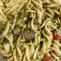 This is their delicious vegan pesto pasta salad, a regular offering there.   at New Leaf Community Market in Capitola