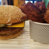 Vegan Cheeseburger & Sweet potato fries at Grill'd in North Lakes