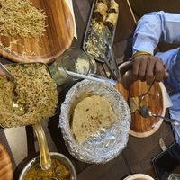 Roti, fried rice, spring rolls, potato and cauliflower curry  at Govindam Retreat in Jaipur
