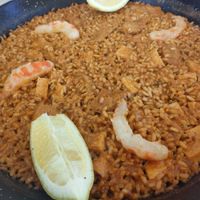 Arroz alicantino vegano, con gambas veganas y heura at Xaloc Lounge in Alicante