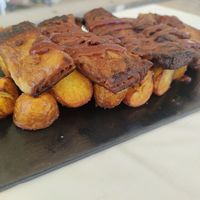 Costillas veganas, es heura con salsa barbacoa y patatas at Xaloc Lounge in Alicante