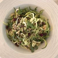 Courgette noodles with an avocado pesto, sprinkled with seeds and dried fruit, really delicious ❤️ at Xaloc Lounge in Alicante