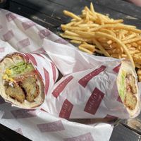 Falafel wrap and fries - Cafe K, Fredericia  at Cafe K in Fredericia