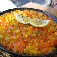 Vegetarian/vegan paella, really good! at Lago Verde in Lanzarote