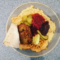 Homemade Falafel & pickles hummus bowl at Port Kitchen and Bar in Portrush