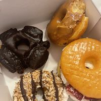 Oops—took a bite of the maple donut before I realized I needed a photo for Happy Cow!   at Donut Friend - DTLA in Los Angeles