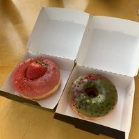 (green tegan and sara and the strawberry so far) at Donut Friend - DTLA in Los Angeles